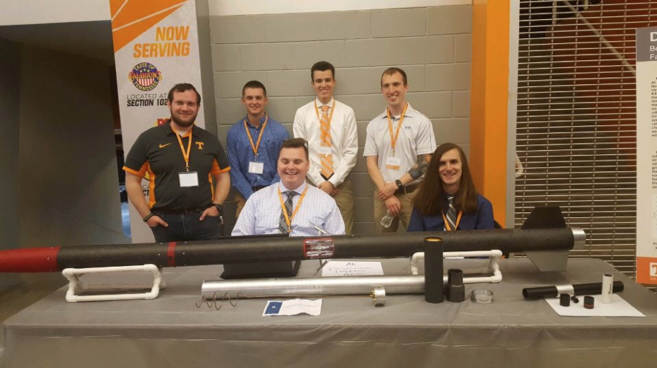 UT students present their competition rocket at the UT Engineering Day